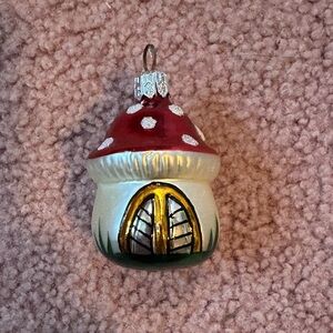 Mushroom House Czech Glass Christmas Tree Ornament Garden Gnome Decoration